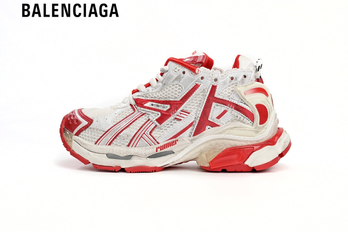 Balenciaga Runner Sneaker — White Mesh & Red Synthetic Overlays