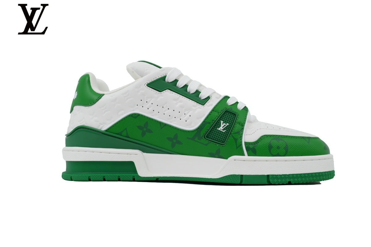 Louis Vuitton LV shoes for man  women Trainer Sneaker – Green & White Monogram