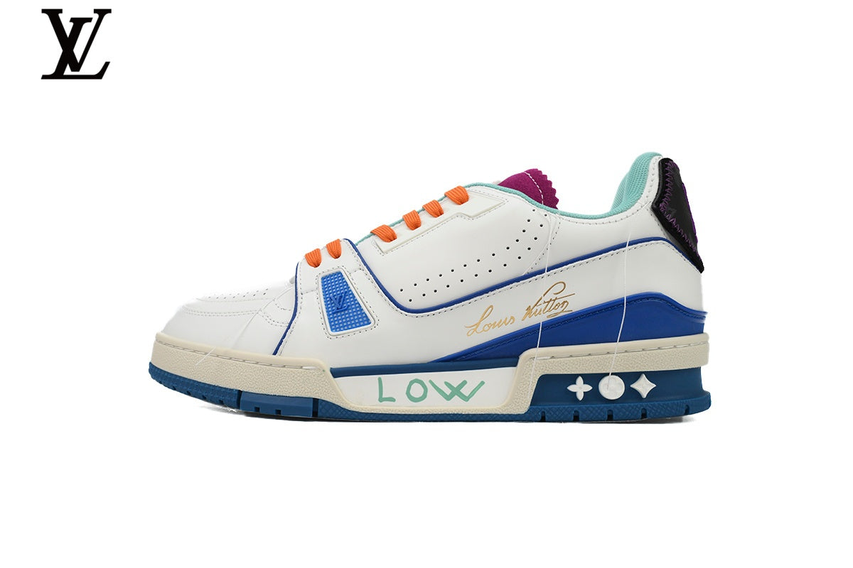 Louis Vuitton LV shoes for man  women Trainer Sneaker – White & Blue Multi