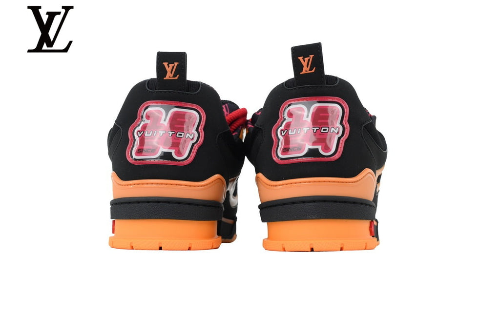 Louis Vuitton Trainer shoes for man  women Sneaker – Black & Orange Mesh & Leather