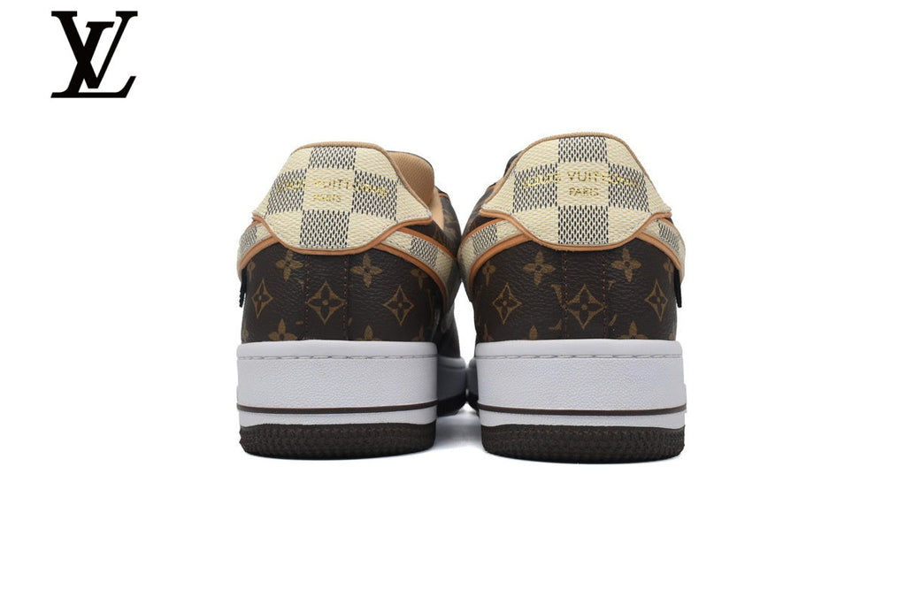 Louis Vuitton × Nike Air Force 1 Brown Monogram Checkered Sneakers shoes for man  women