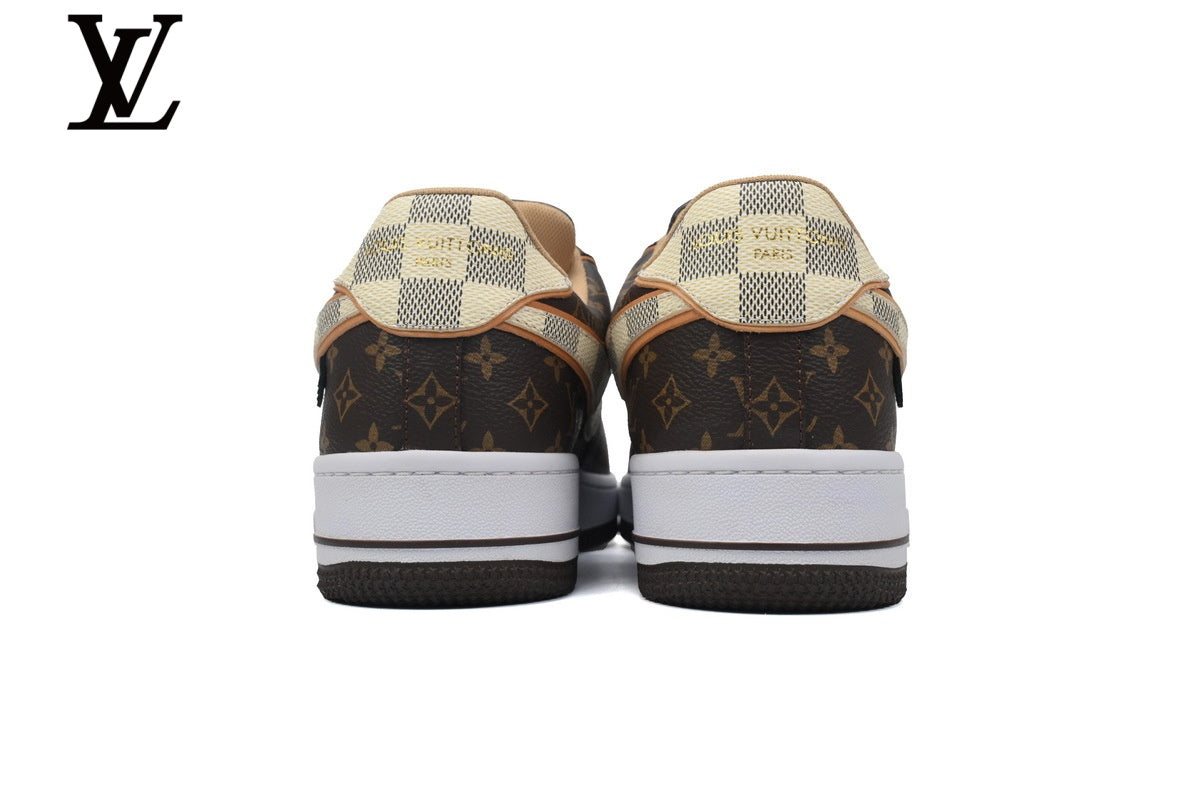Louis Vuitton × Nike Air Force 1 Brown Monogram Checkered Sneakers shoes for man  women