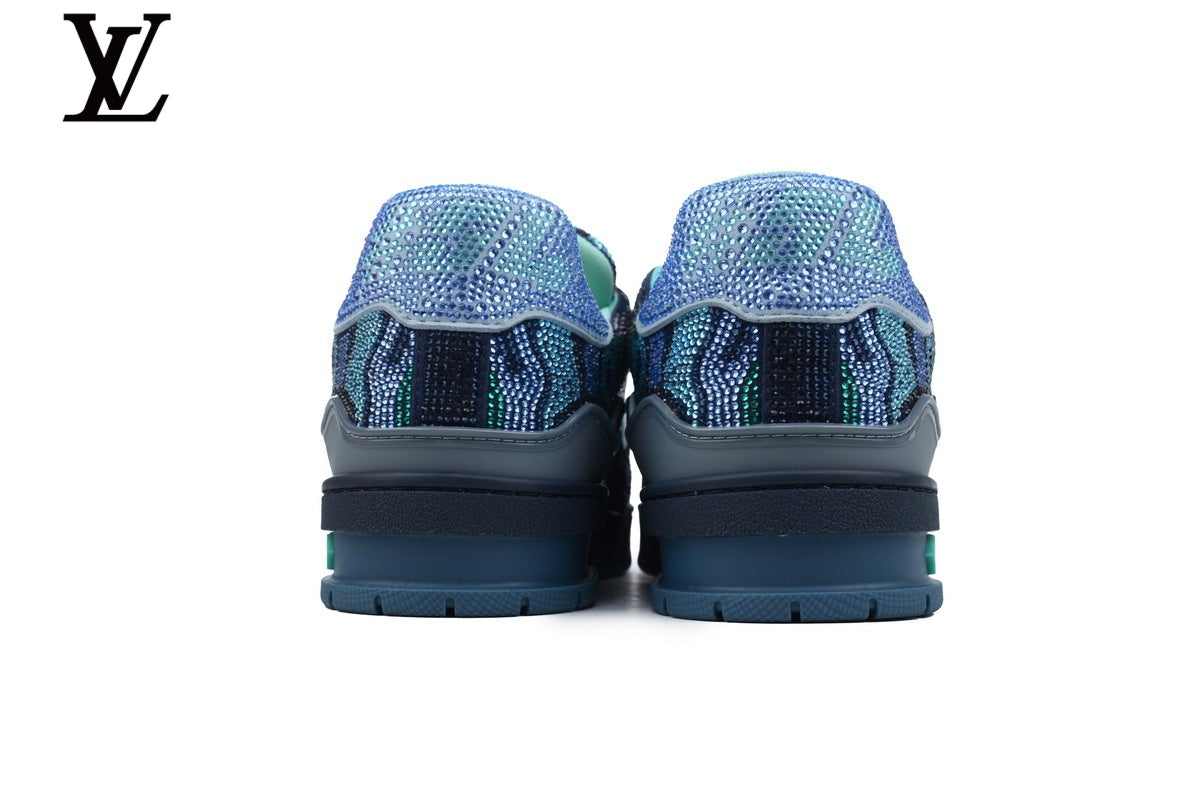 Louis Vuitton Trainer  shoes for man  women Sneaker – Navy Multicolor Crystal