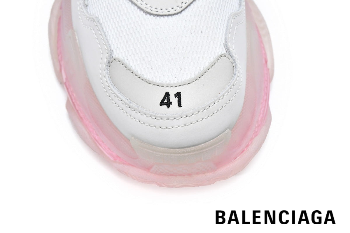 Balenciaga Triple S men's shoes  women sneakers – White, Pink & Clear Sole