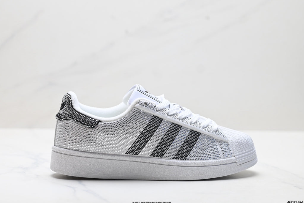 adidas Originals Superstar Custom — Silver Black Rhinestone | White Shell Toe