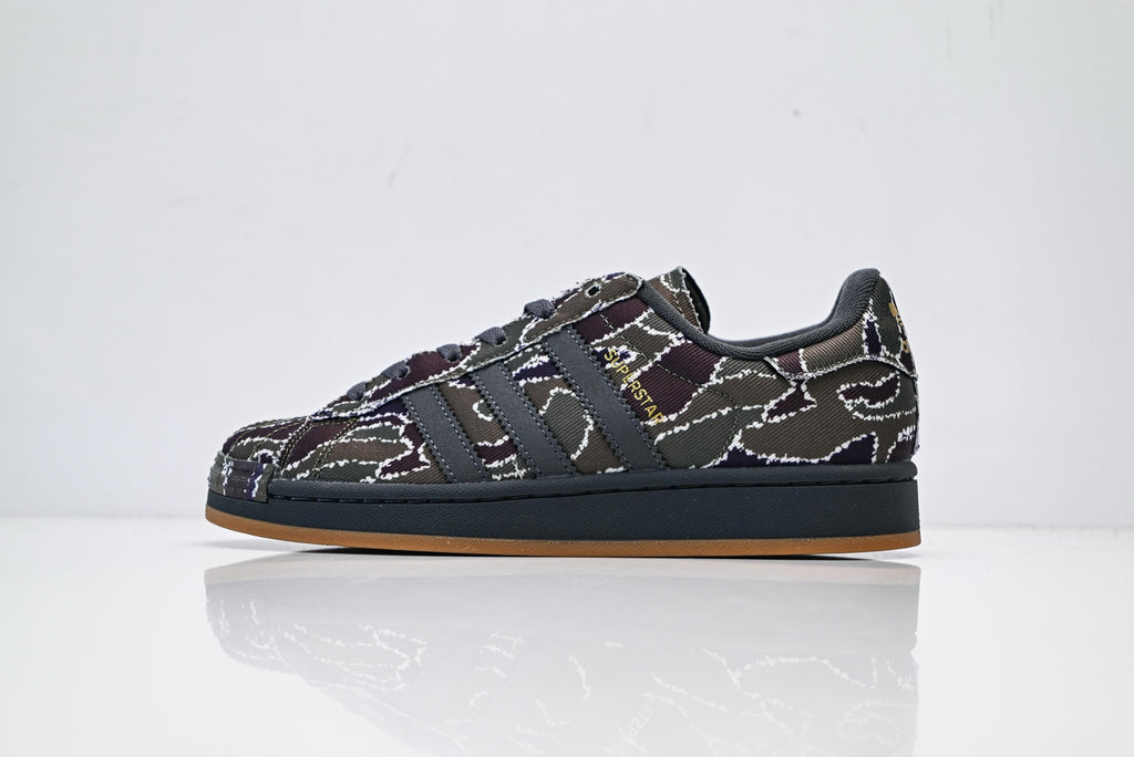 adidas Originals Superstar – Dark Floral Print Textile with Dark Grey & Gum Brown Shell Toe
