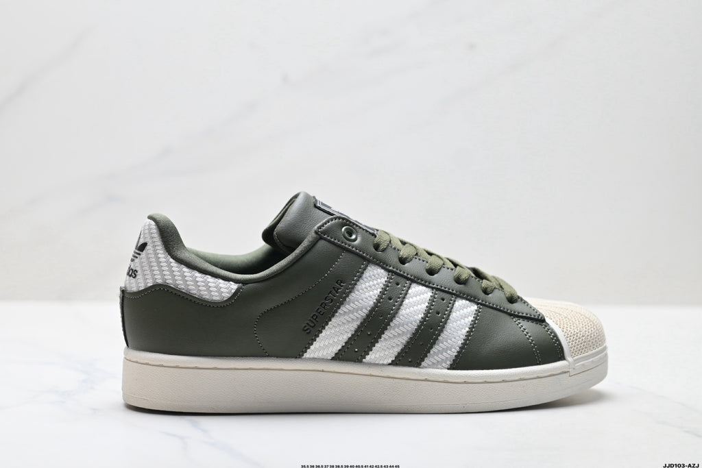 adidas Originals Superstar — Olive Green & Off-White Woven | Shell Toe