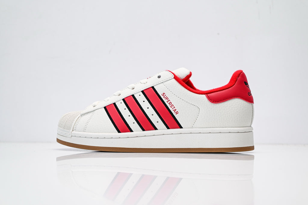 adidas Originals Superstar – White with Red 3-Stripes & Gum Brown Shell Toe