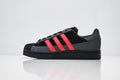 adidas Originals Superstar – Dark Gray & Black Faux Fur with Bright Red 3-Stripes Shell Toe