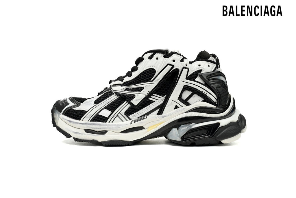 Balenciaga Runner Mid men's shoes  women sneakers Black White Vintage