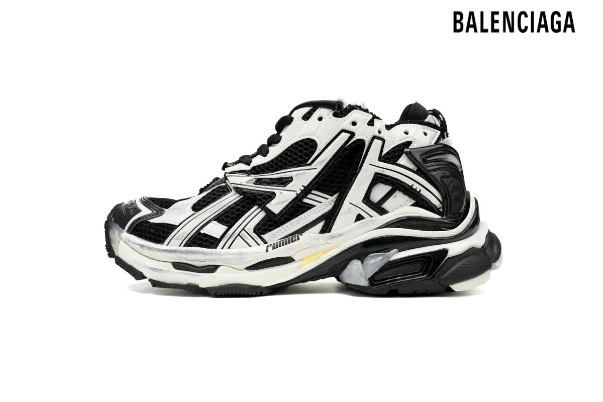 Balenciaga Runner Mid men's shoes  women sneakers Black White Vintage