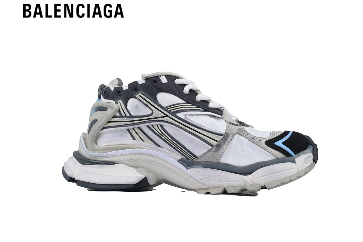 Balenciaga Runner Sneaker — White Mesh, Pink & Neon Yellow Gradient Overlays