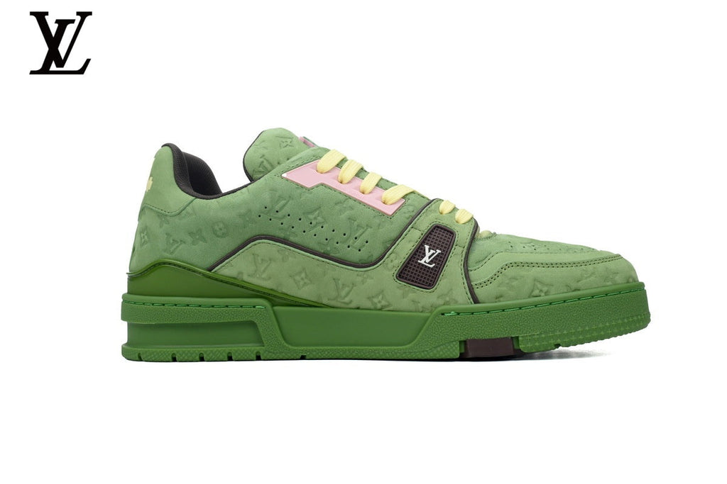 Louis Vuitton Trainer  shoes for man  women Sneaker – Green Suede Monogram