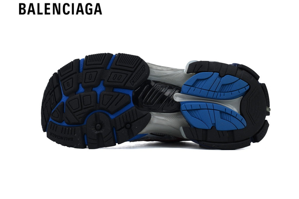 Balenciaga Runner men's shoes  women sneakers — Silver Mesh, Red & Blue Synthetic Overlays