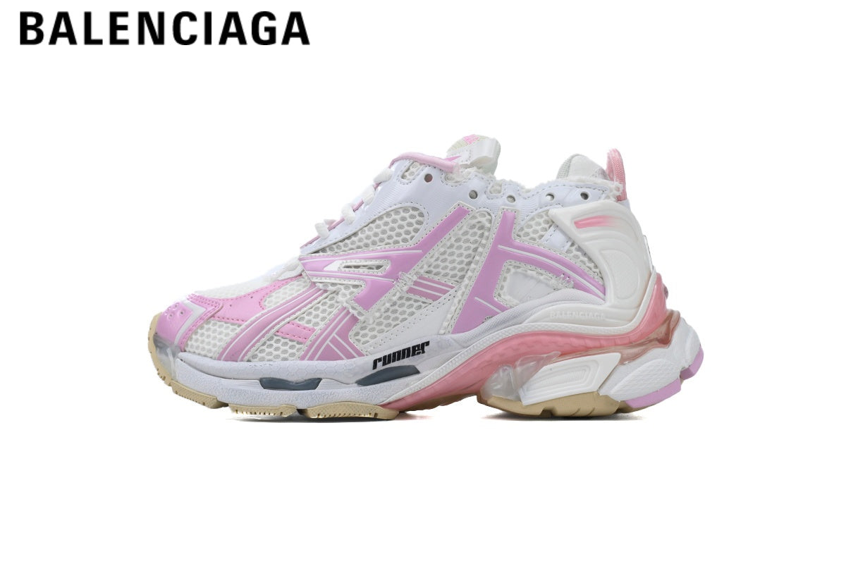 Balenciaga Runner men's shoes  women sneakers — White / Pink