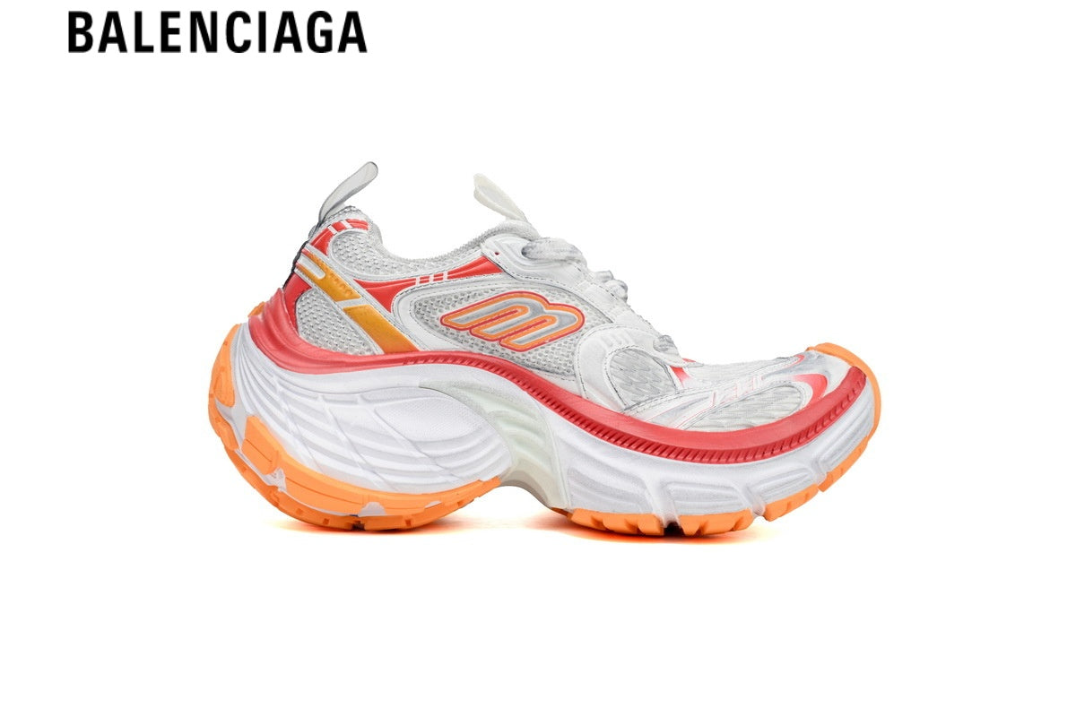 Balenciaga Cargo men's shoes  women sneakers— White Mesh, Red & Orange Synthetic Overlays