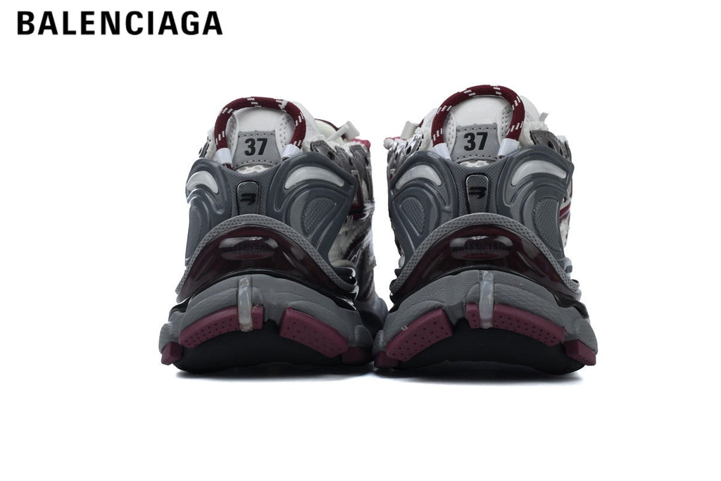 Balenciaga Runner men's shoes  women sneakers— White / Burgundy / Grey