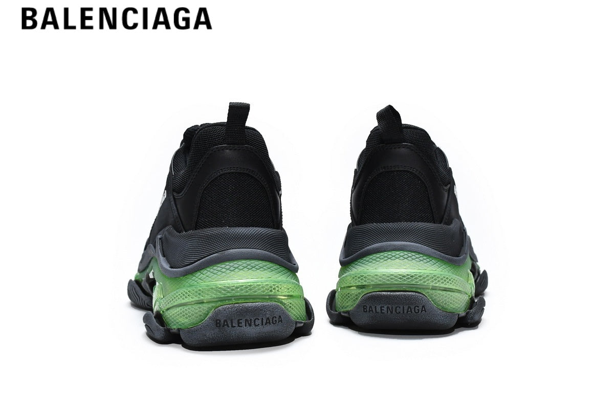 Balenciaga Triple S men's shoes  women sneakers — Black & Green, Clear Sole