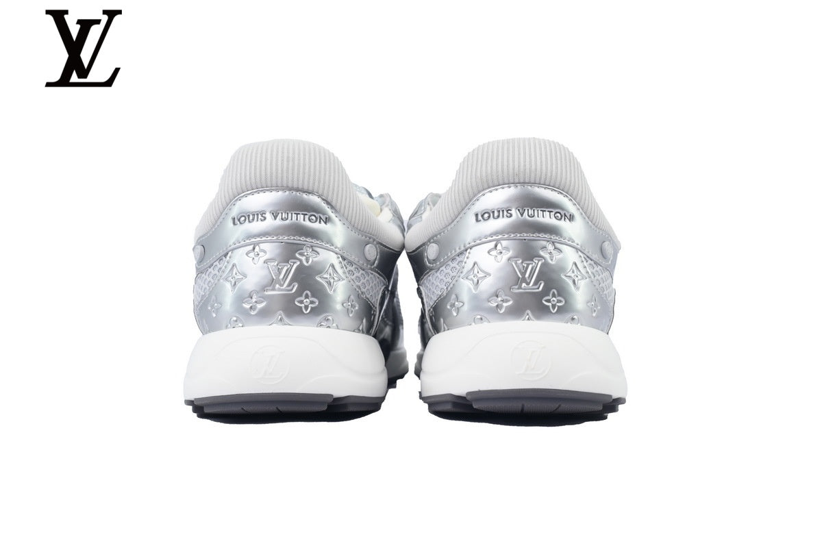 LV Low Top Sneaker Silver & Lavender Metallic Mesh Leather White Midsole