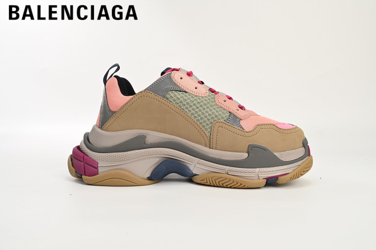 Balenciaga Triple S men's shoes  women sneakers — Pink / Khaki / Multicolor