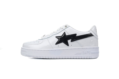 A BATHING APE BAPE STA White & Glossy Black-Star Sneakers | Women's & Men's Skate-Inspired Shoes
