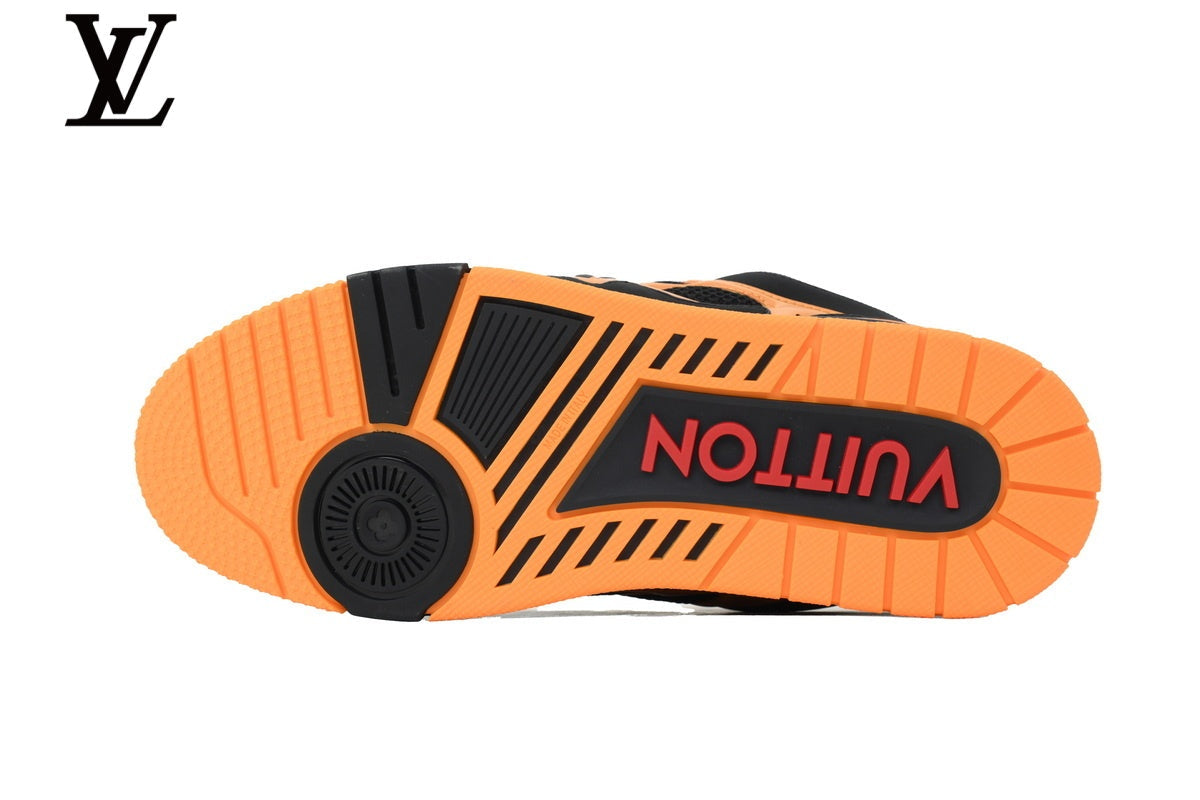 Louis Vuitton Trainer shoes for man  women Sneaker – Black & Orange Mesh & Leather