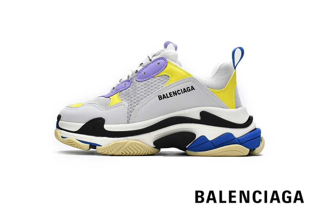 Balenciaga Triple S men's shoes  women sneakers – Grey, Yellow & Purple