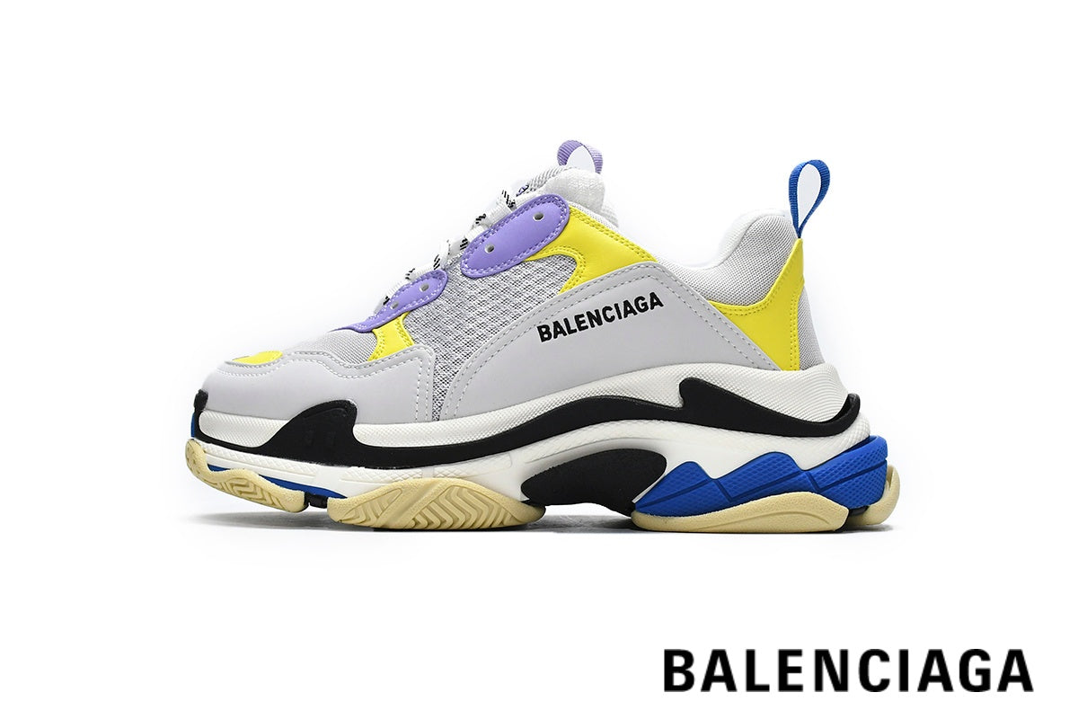 Balenciaga Triple S men's shoes  women sneakers – Grey, Yellow & Purple