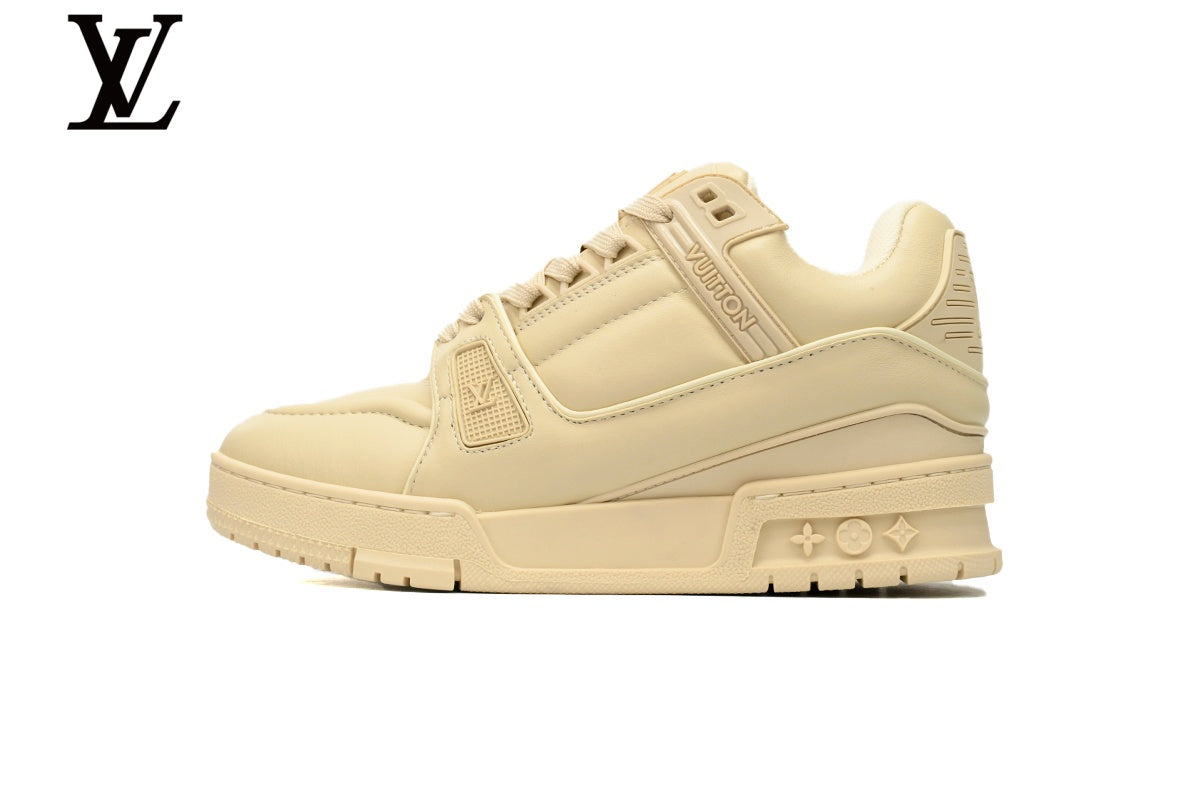 Louis Vuitton Trainer shoes for man  women Sneakers – Beige Leather