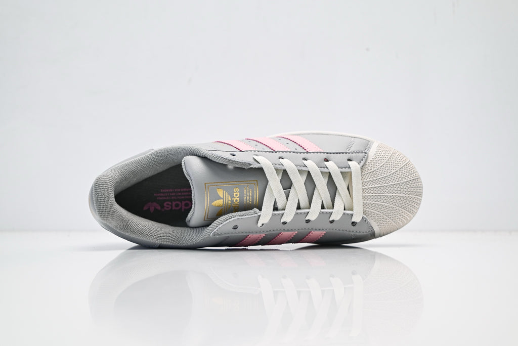 adidas Originals Superstar — Light Gray & Pink 3-Stripes | Off-White Shell Toe