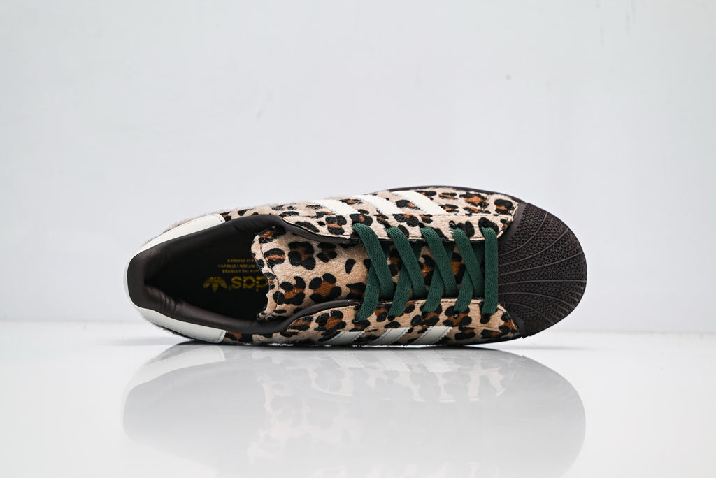 adidas Originals Superstar – Leopard Print Faux Fur with White 3-Stripes & Dark Brown Shell Toe