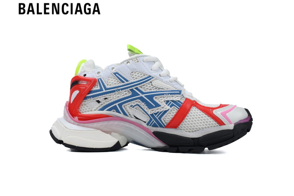 Balenciaga Runner men's shoes  women sneakers — White Mesh & Bright Pink Synthetic Overlays