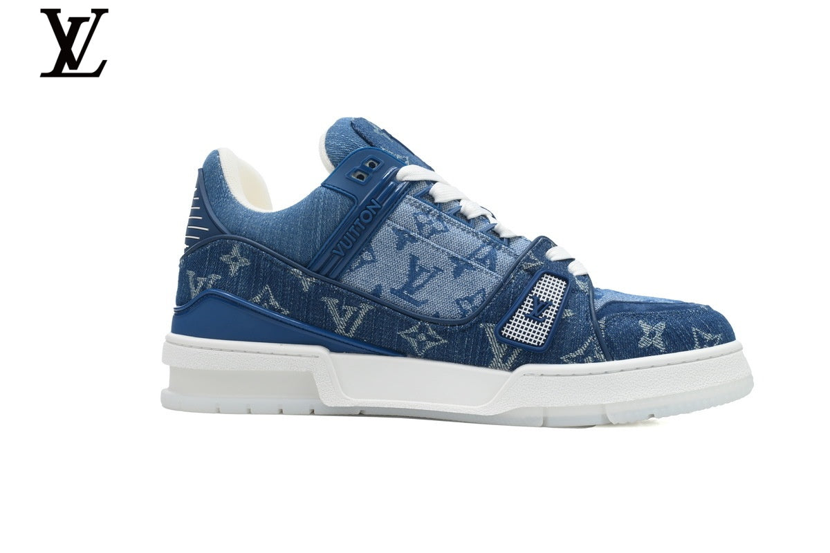 Louis Vuitton LV shoes for man  women Trainer Sneaker – Blue Denim Monogram