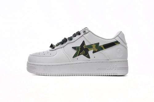 A BATHING APE BAPE STA White & Green Camo Sneakers | Women's & Men's Skate-Inspired Shoes