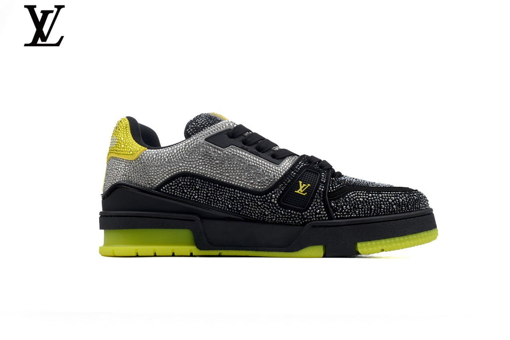 Louis Vuitton shoes for man  women LV Trainer Sneaker – Black & Yellow Rhinestone