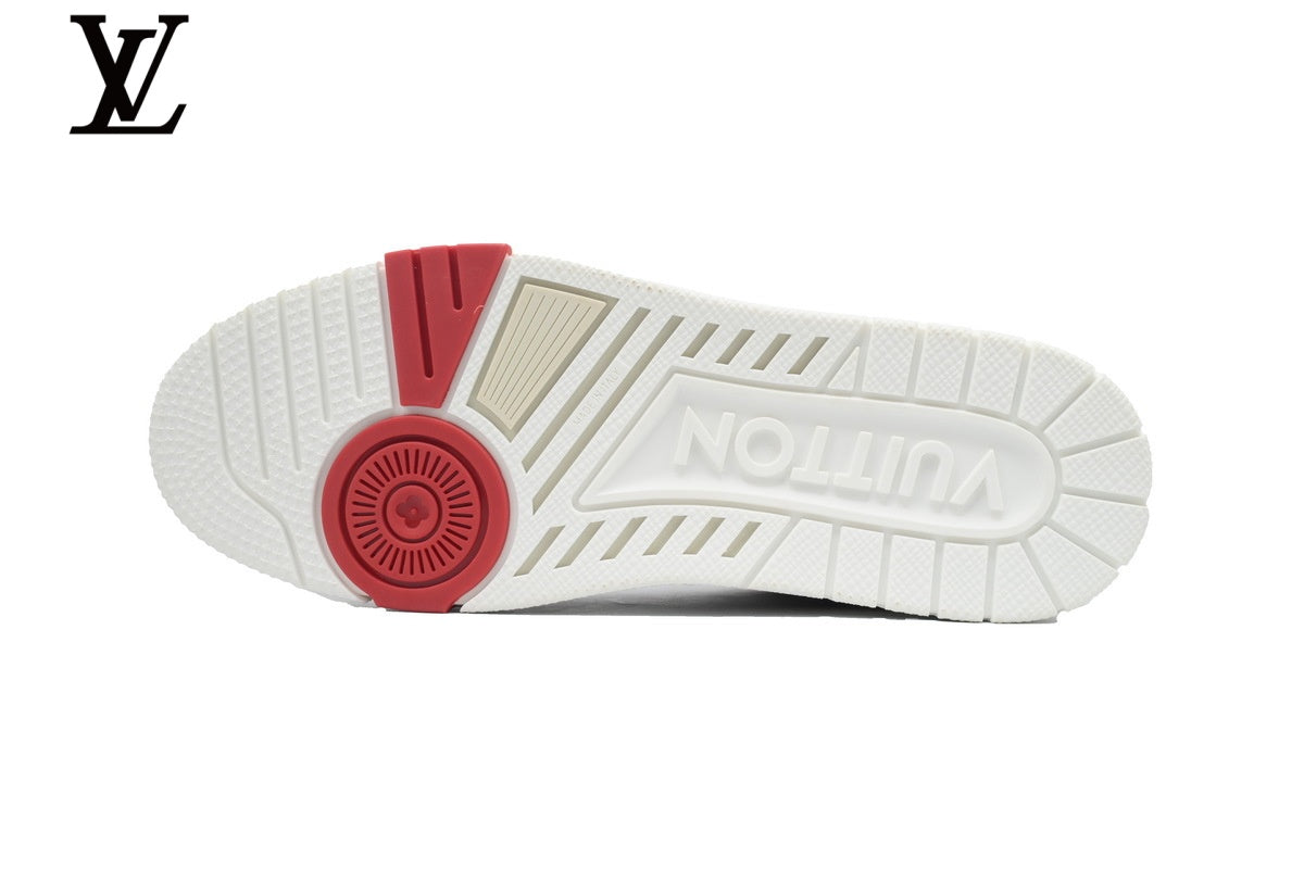 Louis Vuitton Trainer  shoes for man  women Sneaker – White & Red