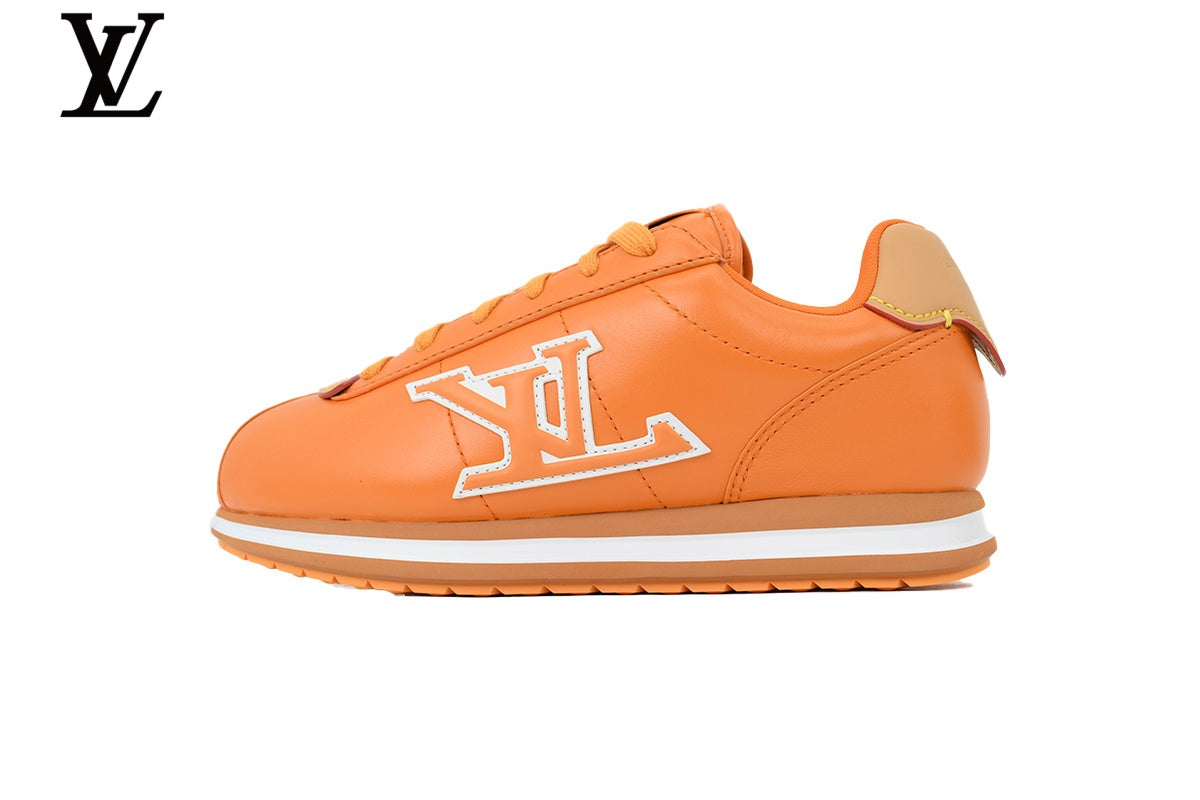 Louis Vuitton Low Top Sneaker in Orange Smooth Leather with White Outline Logo