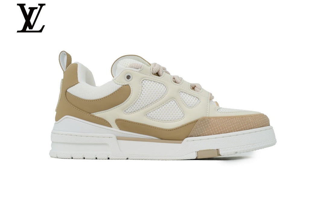 Louis Vuitton Trainer shoes for man  women Sneaker – Beige & White Mesh & Leather