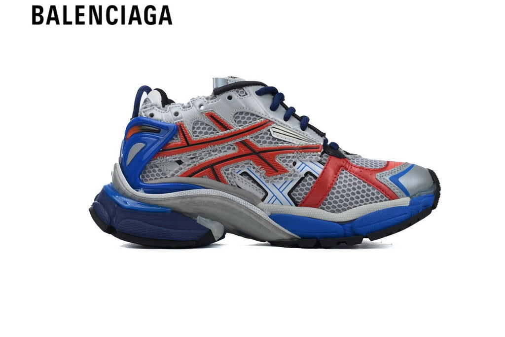 Balenciaga Runner men's shoes  women sneakers — Silver Mesh, Red & Blue Synthetic Overlays
