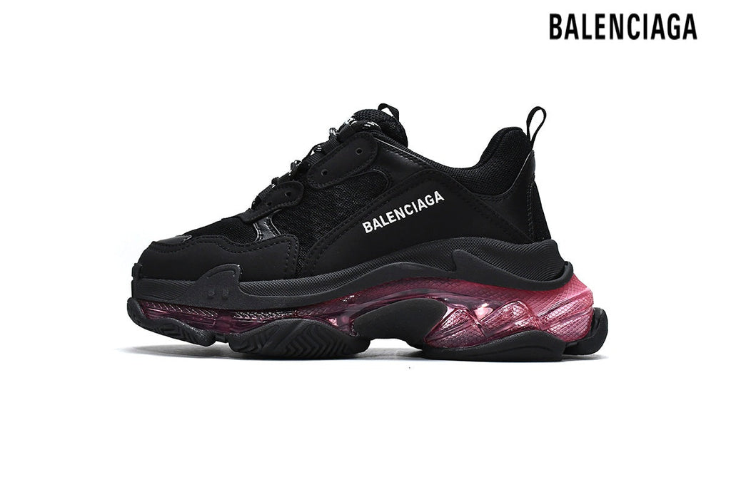 Balenciaga Triple S men's shoes  women sneakers Clear Sole Sneaker Black Burgundy