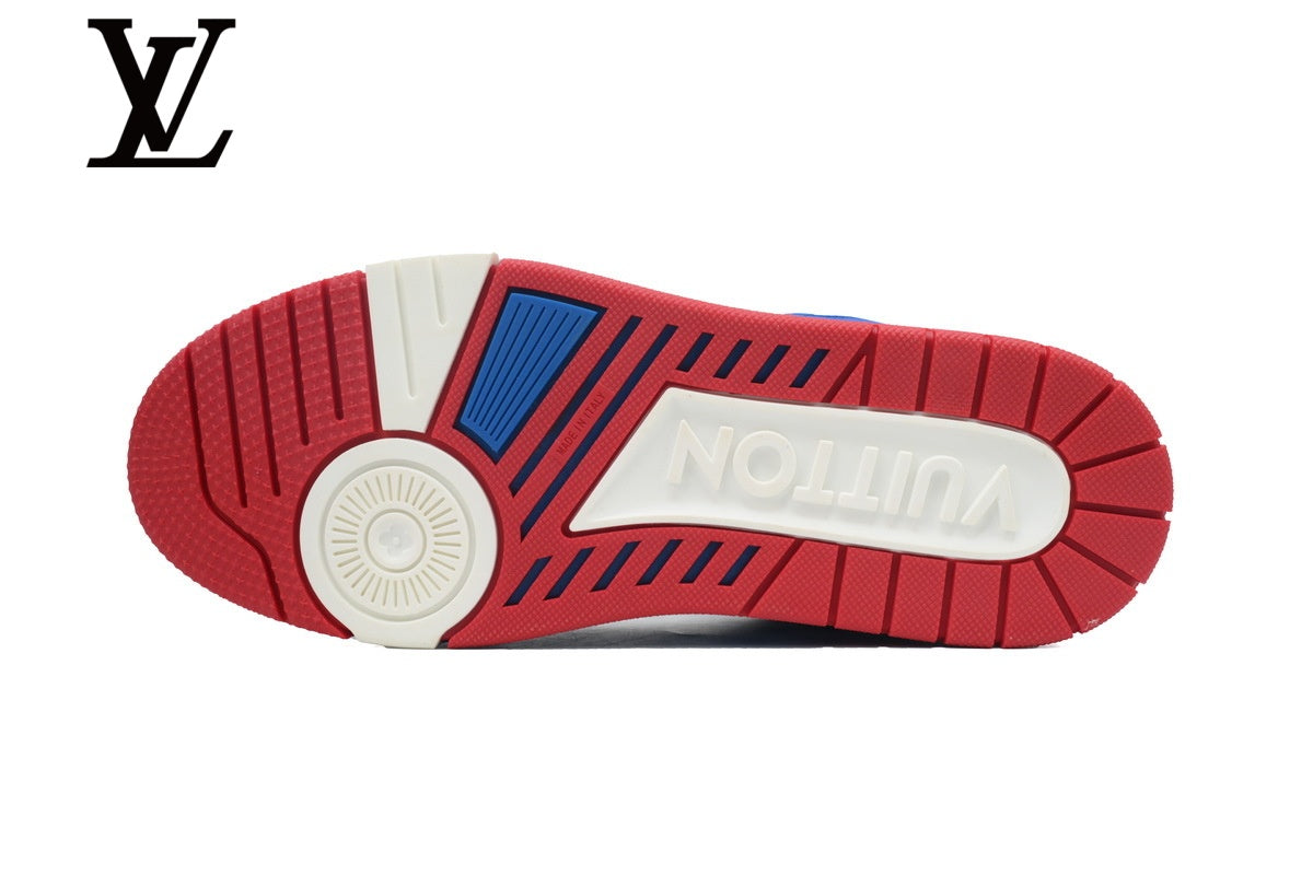 Louis Vuitton Trainer shoes for man  women Sneakers - White, Blue and Red