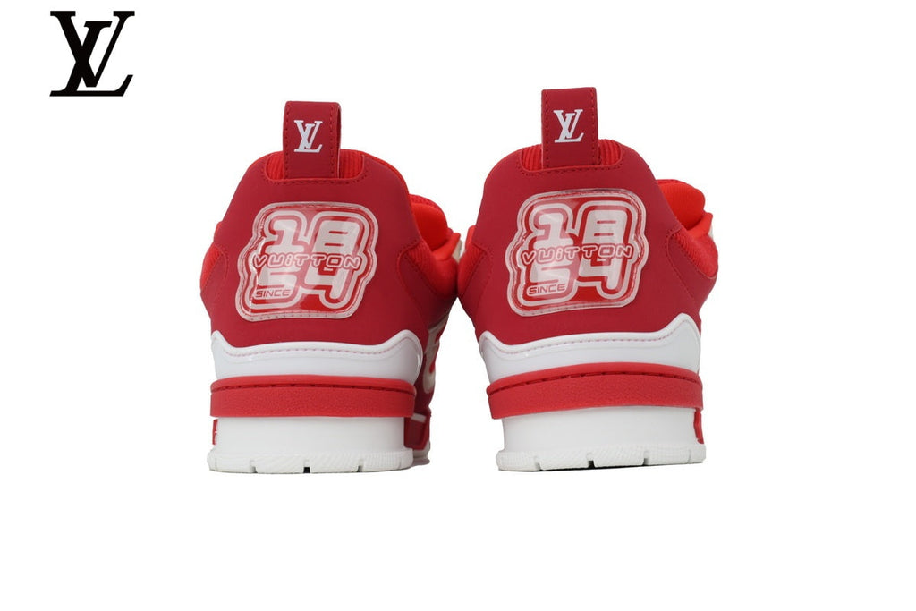 Louis Vuitton Trainer  shoes for man  women Sneaker – Red & White Mesh & Leather