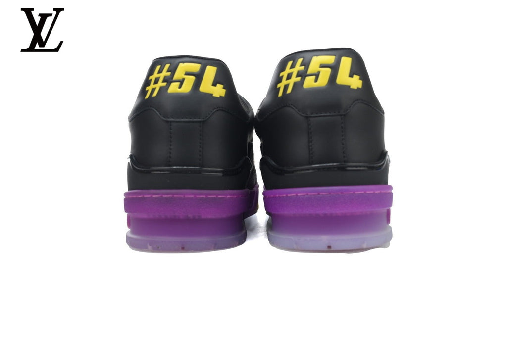 Louis Vuitton Trainer shoes for man  women Sneaker – Black Monogram & Purple Sole