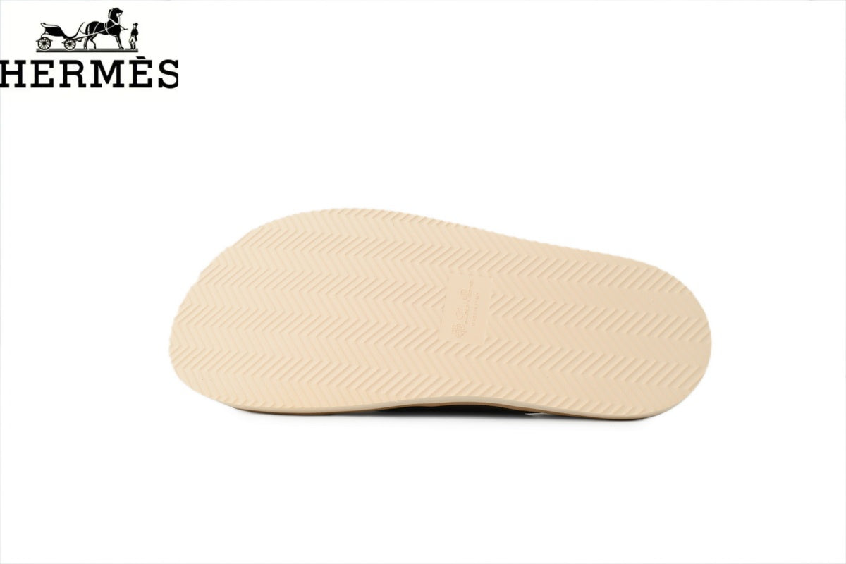 Hermès Olive Green Suede Cross-Strap Slide Sandal
