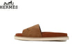 Hermès Chestnut Brown Suede Single-Band Slide Sandal