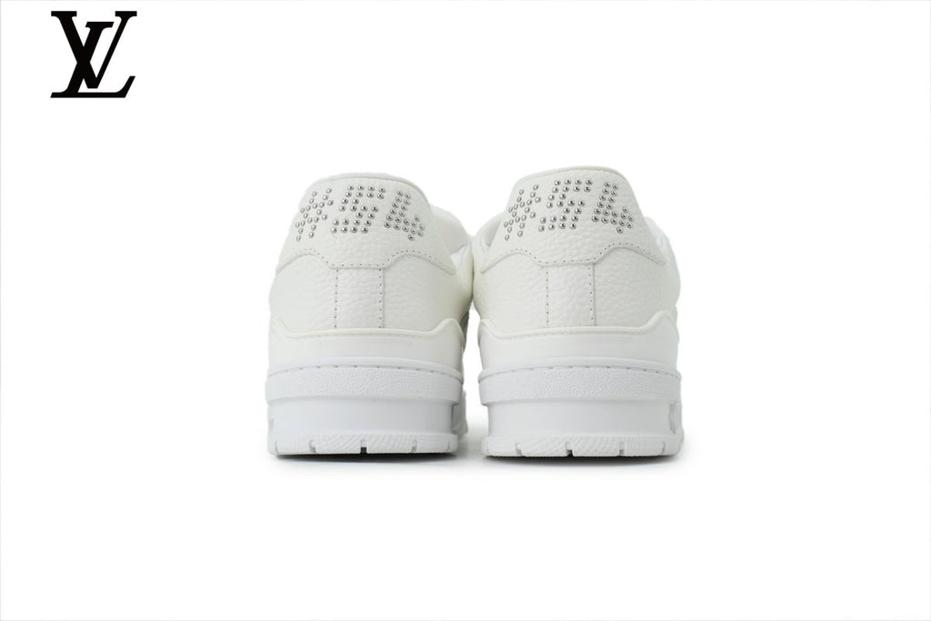 Louis Vuitton Trainer shoes for man  women Sneaker – All-White Leather with Rhinestone Embellishment