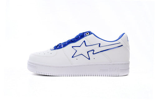 A BATHING APE BAPE STA White & Royal Blue Outline Sneakers | Women's & Men's Skate-Inspired Shoes