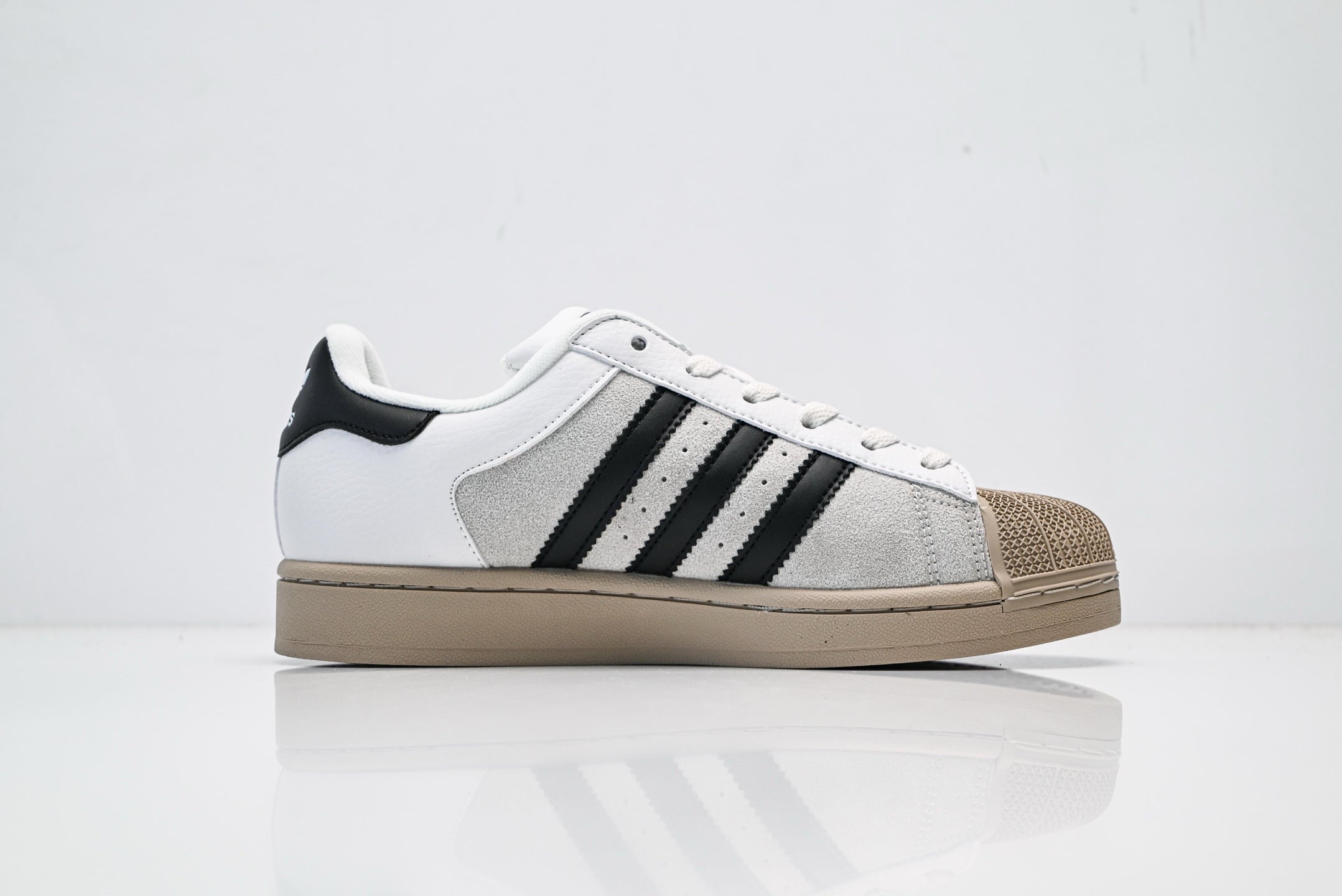 adidas Originals Superstar — White Grey Suede Mix & Black Beige | Shell Toe