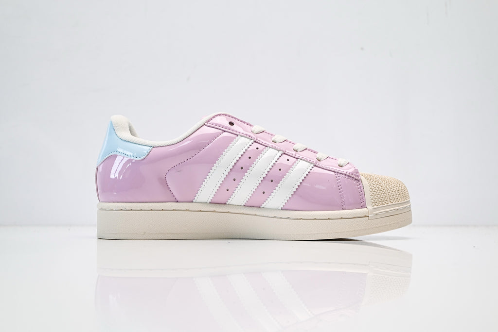 adidas Originals Superstar – Lilac Pink Patent & Baby Blue Heel with Off-White 3-Stripes Shell Toe