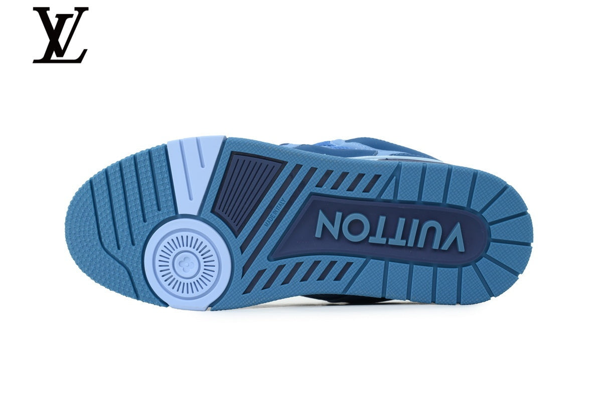 Louis Vuitton Trainer  shoes for man  women Sneaker – Light Blue & Dark Blue Mesh & Leather